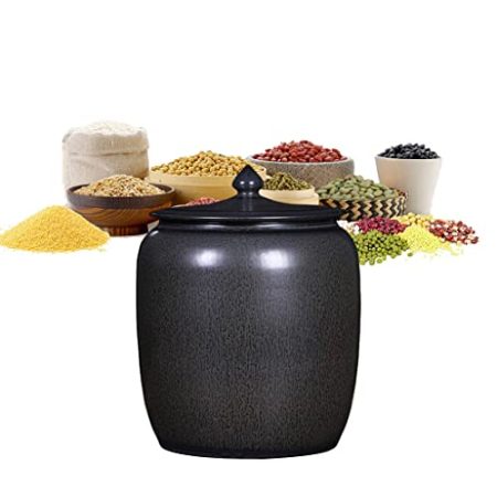 Versiegelte Getreidebehälter, 5 kg ~ 50 kg Keramikreiseimer, feuchtigkeitsdichtes Mehlschaufel, Heimküche Kimchi-Glas, for Sojabohnen, Mais, Mehl, Haferflocken ( Color : Black , Size : Capacity 50kg )