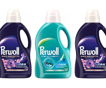 PERWOLL Flüssig-Set 3x 27 Waschladungen (81WL) 2x Black Blütenmeer & 1x Sport, Feinwaschmittel erneuert dunkle Farben und Fasern & Hygiene Waschmittel, entfernt schlechte Gerüche