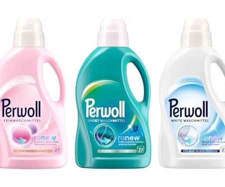 PERWOLL Flüssig-Set 3x 27 Waschladungen (81WL) 1x Für Wolle & Feines & 1x Sport & 1x White, Feinwaschmittel-Set mit Dreifach-Renew-Technologie & Hygiene Waschmittel entfernt schlechte Gerüche