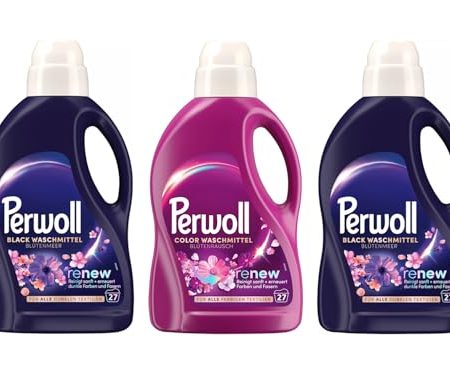 PERWOLL Flüssig-Set 3x 27 Waschladungen (81WL) 2x Black Blütenmeer & 1x Color Blütenrausch, Feinwaschmittel reinigt sanft und erneuert Farben und Fasern, mit Dreifach-Renew-Technologie