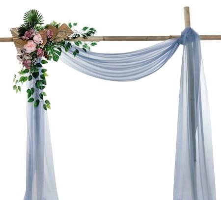 VDS Vorhangstoff, 76,2 x 6,8 m, Hochzeitsbogen, durchscheinender Chiffon-Stoff, Vorhang für Hochzeitszeremonie, Empfang, Girlande, Baldachin, Chuppah, Arbo, Altäre, Dekoration, Staubblau, 1 Stück