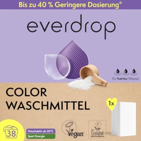 everdrop Colorwaschmittel Starter Set (38 Waschladungen + hochwertige Aufbewahrungsbox) - Strahlende Farben, schonende Pflege für bunte & dunkle Wäsche