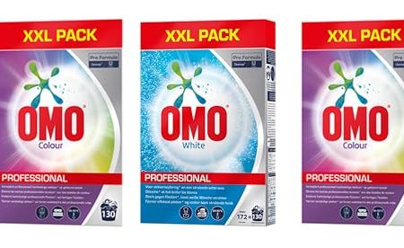 OMO Professional Pulver SET 3 x 130 Walschladungen (390 WL) 2 x Color & 1 x White Vollwaschmittel, Waschpulver-Set, Großpackung, bei hartnäckigen Flecken,Gastro, Wäscherei, Thai-Massage, Praxisbedarf