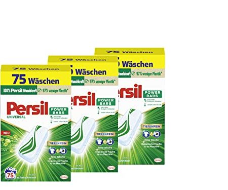 Persil Power Bars Universal Waschmittel (3 x 75 Waschladungen), vordosiertes Vollwaschmittel mit biologisch abbaubarem Schutzfilm, für reine Wäsche & hygienische Frische für die Maschine