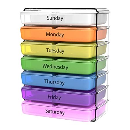 Store Box Weekly Records 7 Day Weekly Compact und Vitamin Organizer 4 Mal am Tag Frühstück, Mittagessen, Abendessen und Schlafenszeit von Everyday Home Vorratsschrank Lebensmittel (Yellow, One Size)