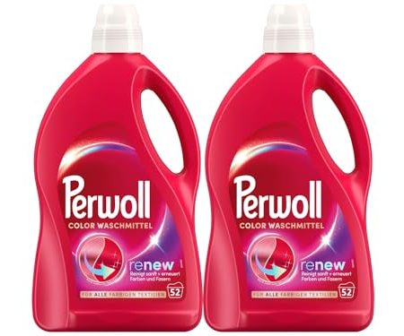 PERWOLL Color Waschmittel 2x 52 WL (104 Waschladungen), Feinwaschmittel reinigt sanft und erneuert Farben und Fasern, für alle farbigen Textilien, Color Waschmittel mit Dreifach-Renew-Technologie