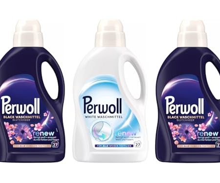 PERWOLL Flüssig-Set 3x 27 Waschladungen (81WL) 2x Black Blütenmeer & 1x White, Feinwaschmittel-Set reinigt sanft und erneuert dunkle Farben/Weiß und Fasern, mit Dreifach-Renew-Technologie