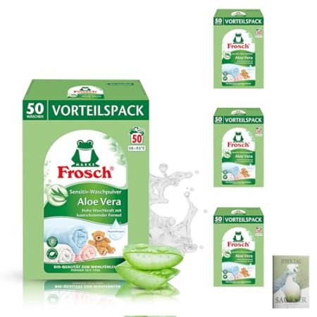 Frosch Aloe Vera Waschpulver 50 WL 3,3 kg, 3er Pack, (3 x 50 Waschladungen) und Celexqua Reinigungsratgeber