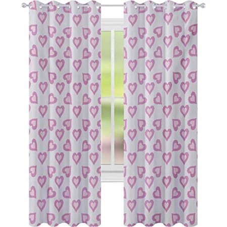 Raumverdunkelnde Fenstervorhänge, „First Love Valentines First Date Inspired Vivid Young Hearts Inner Details Print“, B52 x L95 Verdunkelungsvorhang für Wohnzimmer, Laver Purple