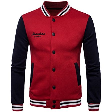 LEOCLOTHO Unisex College Jacke Baseball Sportjacke Basic Gesteppte Bomberjacke Sweatjacke Rot M