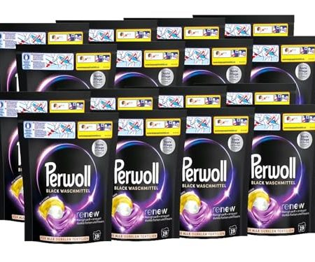 PERWOLL Caps Black Waschmittel 16x 19 WL (304 Wäschen), All-in-1 Waschmittel Caps reinigen sanft und erneuern Farben & Fasern, für alle dunklen Textilien, mit Dreifach-Renew-Technologie