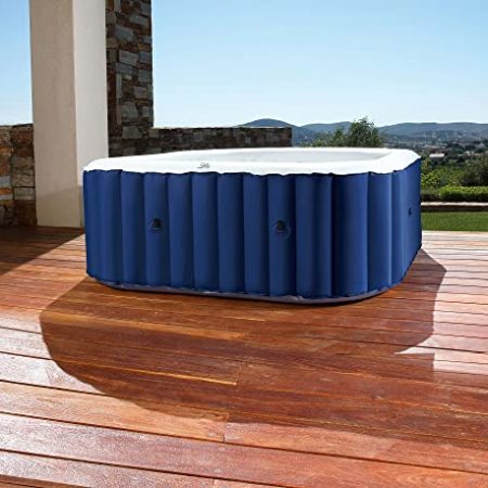 GARDWELL aufblasbar Outdoor Sapphire für 4 Personen 158 x 158 x 68 cm mit Massagedüsen und Filter- Aufblasfunktion per Knopfdruck Pool eckig in blau