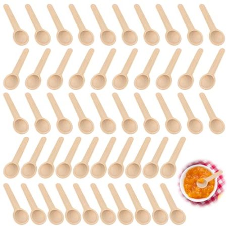 50 Stück Runder Holzlöffel, Mini-Holzlöffel, Gewürzlöffel Mini Süßigkeitenlöffel Mehrzweck für Gewürze, Salz, Honig, Kaffee(7.5cm)