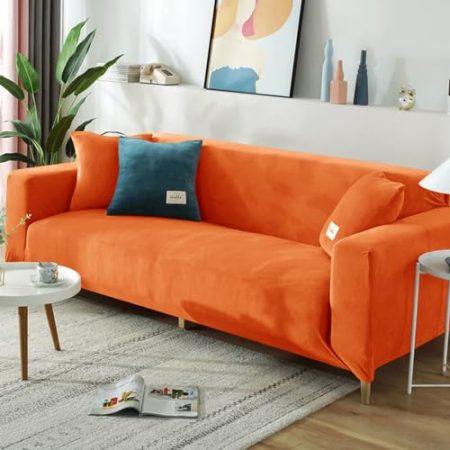 Hearda Sofabezug Stretch 1 2 3 4 Sitzer, Deluxe Plüsch Elastische Antirutsch Couchbezug Waschbar Universal Weich Sofaüberwurf für Sofaüberwurf Möbelschutz (2-Seater,Orange)