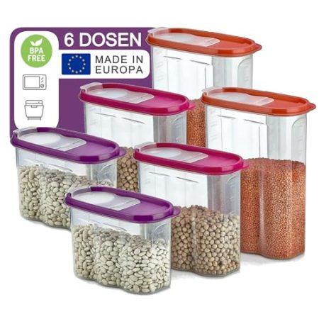 TronicXL 6er Set Müsli Dose 6 Stück Schüttdose Frischhaltedose Vorratsbehälter Küche Schüttdosen Spender Mehl Nudeln etc Müslispender Küchenzubehör Dosen Küchendosen Box