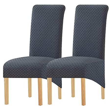 Große Stuhlhussen für Esszimmer, Stretch-Spandex, Jacquard, hohe Rückenlehne, waschbar, abnehmbar, weich, Parsons XL, Esszimmerstuhl-Sitzschutz (Dunkelgrau, 2 Stück)