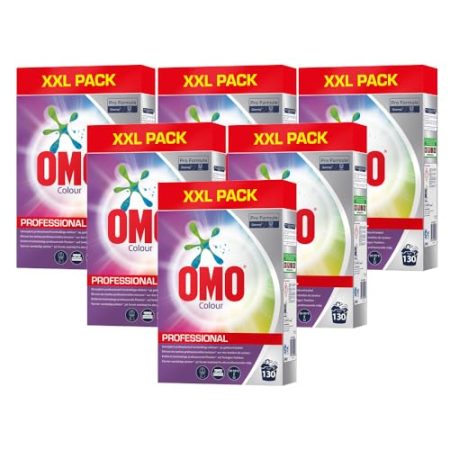 OMO Professional Pulver SET 6 x 130 Walschladungen (390 WL) 6 x Color Waschpulver-Set, Großpackung, bei hartnäckigen Flecken,Gastro, Wäscherei, Thai-Massage, Praxisbedarf