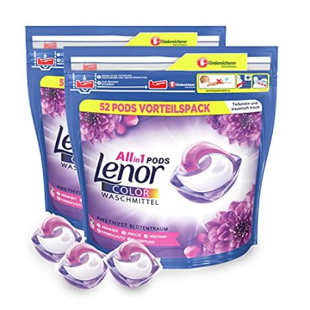 Lenor Waschmittel Pods All-in-1, Color Waschmittel, 104 Waschladungen, Farbschutz, Amethyst Blütentraum