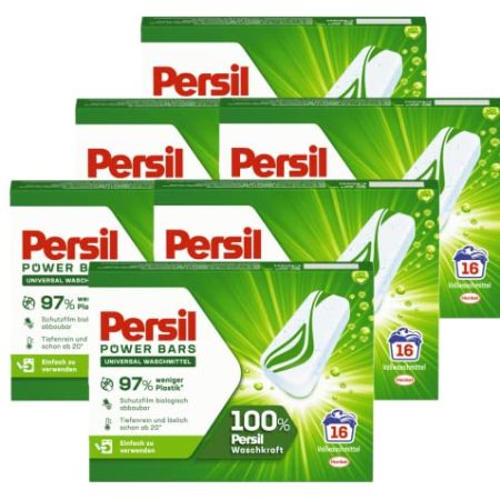 Persil Power Bars Universal Waschmittel, 96 (6 x 16) Waschladungen, vordosiertes Vollwaschmittel in nachhaltiger Verpackung, für hygienisch reine Wäsche bereits ab 20° C