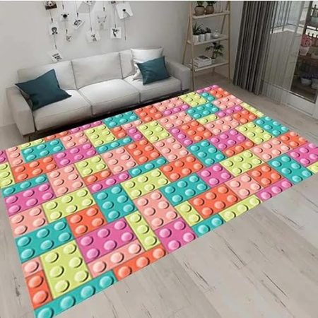 HAN MAN XIU 3D Bunte Geometrische Quadratische Teppich Wohnzimmer Schlafzimmer Block Spielzeug Home rutschfeste Bodenmatte