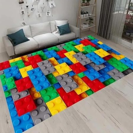 HAN MAN XIU 3D Bunte Geometrische Quadratische Teppich Wohnzimmer Schlafzimmer Block Spielzeug Home rutschfeste Bodenmatte