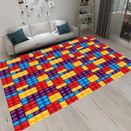 HAN MAN XIU 3D Bunte Geometrische Quadratische Teppich Wohnzimmer Schlafzimmer Block Spielzeug Home rutschfeste Bodenmatte