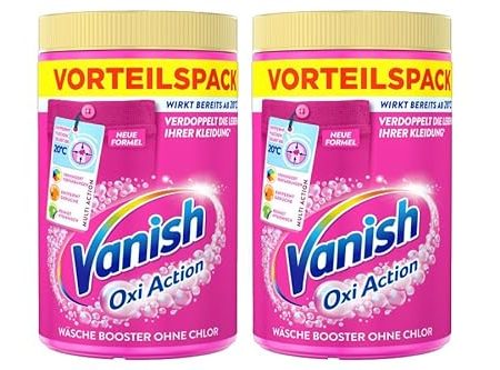 Vanish Oxi Action Pulver Pink – 2 x 1,65 kg – Fleckenentferner und Wäsche-Booster Pulver ohne Chlor – Für bunte Wäsche