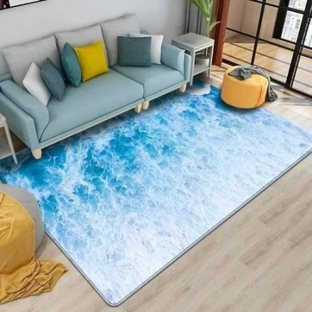 HAN MAN XIU 3D Blauer Himmel Strand Teppich Wohnzimmer Schlafzimmer Küche Badezimmer rutschfeste Bodenmatte