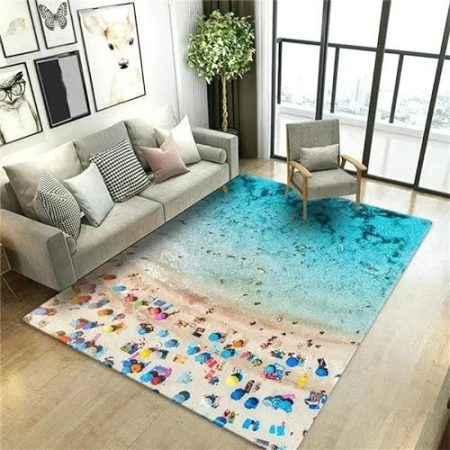 HAN MAN XIU 3D Blauer Himmel Strand Teppich Wohnzimmer Schlafzimmer Küche Badezimmer rutschfeste Bodenmatte