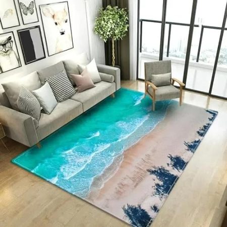 HAN MAN XIU 3D Blauer Himmel Strand Teppich Wohnzimmer Schlafzimmer Küche Badezimmer rutschfeste Bodenmatte