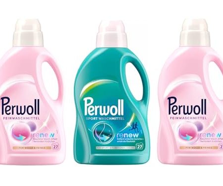 PERWOLL Flüssig-Set 3x 27 Waschladungen (81WL) 2x Für Wolle & Feines & 1x Sport, Feinwaschmittel glättet und erneuert Fasern & Hygiene Waschmittel reinigt sanft, entfernt schlechte Gerüche